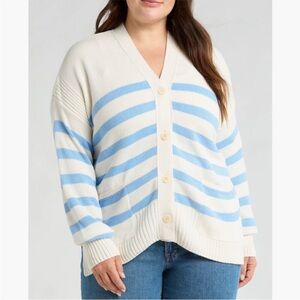 NEW Madewell Cotton Blend Blue Striped Cardigan Size L